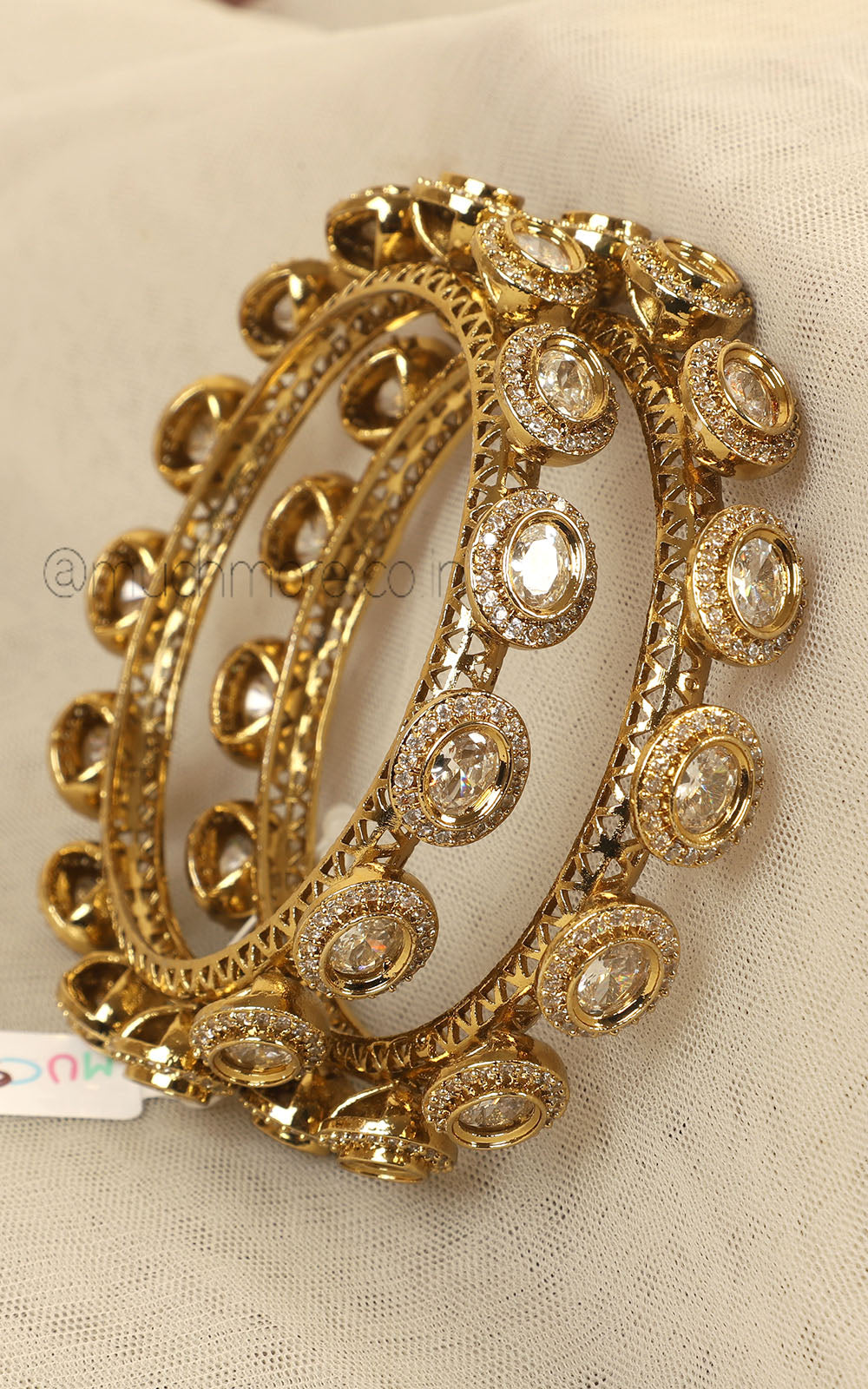 Antique Gold Polish Polki With Diamond Bangles At Much More