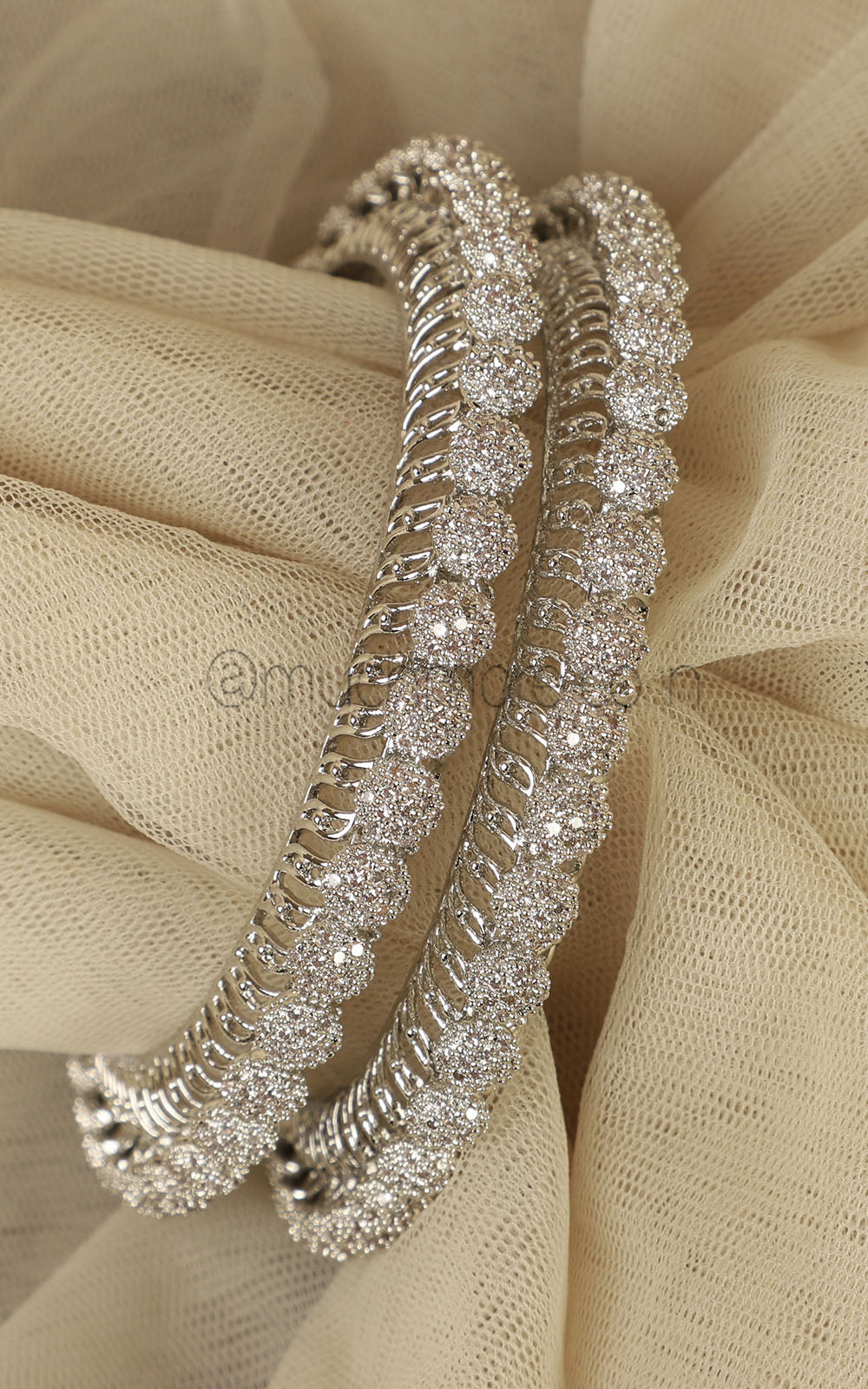 Silver Polish Pacheli Style Diamond Bangles Set Of 2