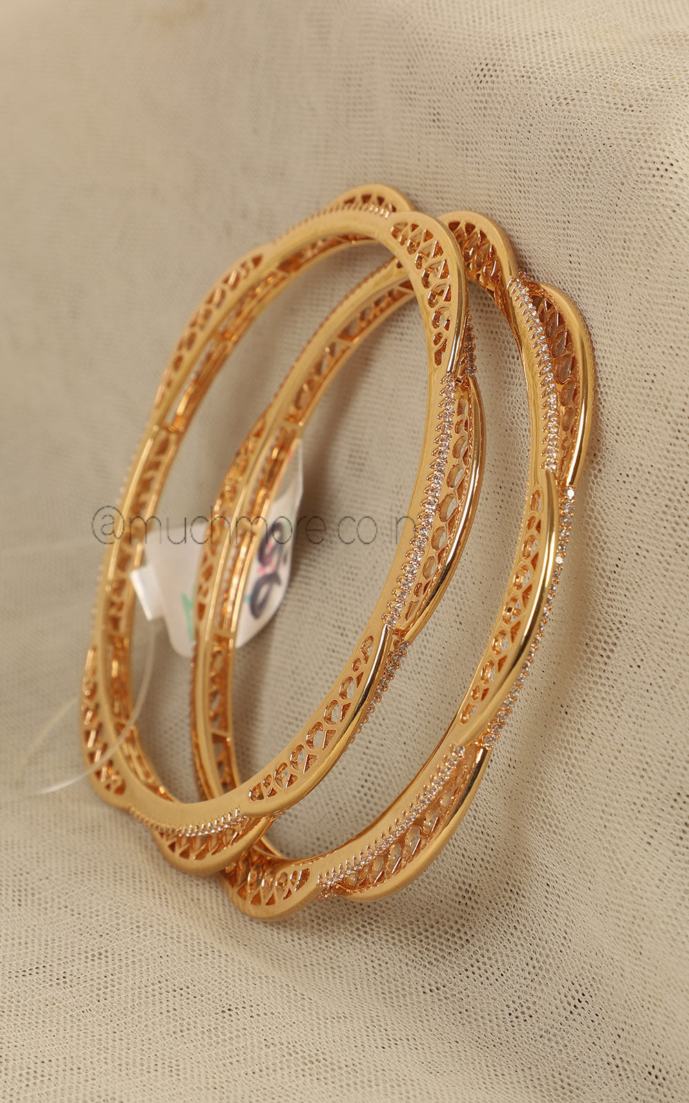Real Diamond Look Gold Polish Light Weight Bangles