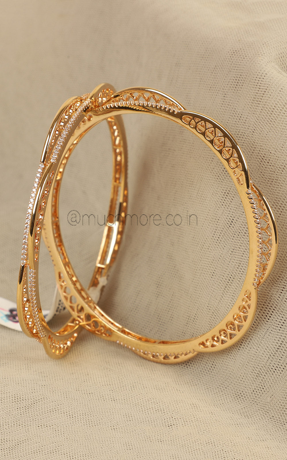 Real Diamond Look Gold Polish Light Weight Bangles