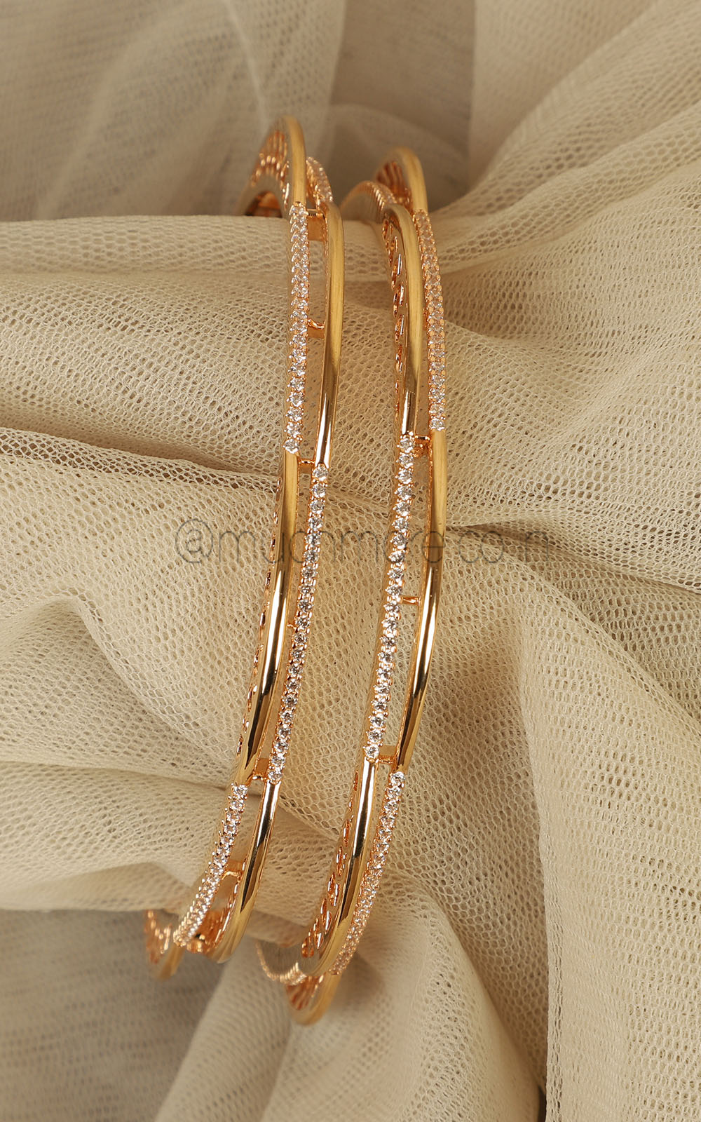Real Diamond Look Gold Polish Light Weight Bangles