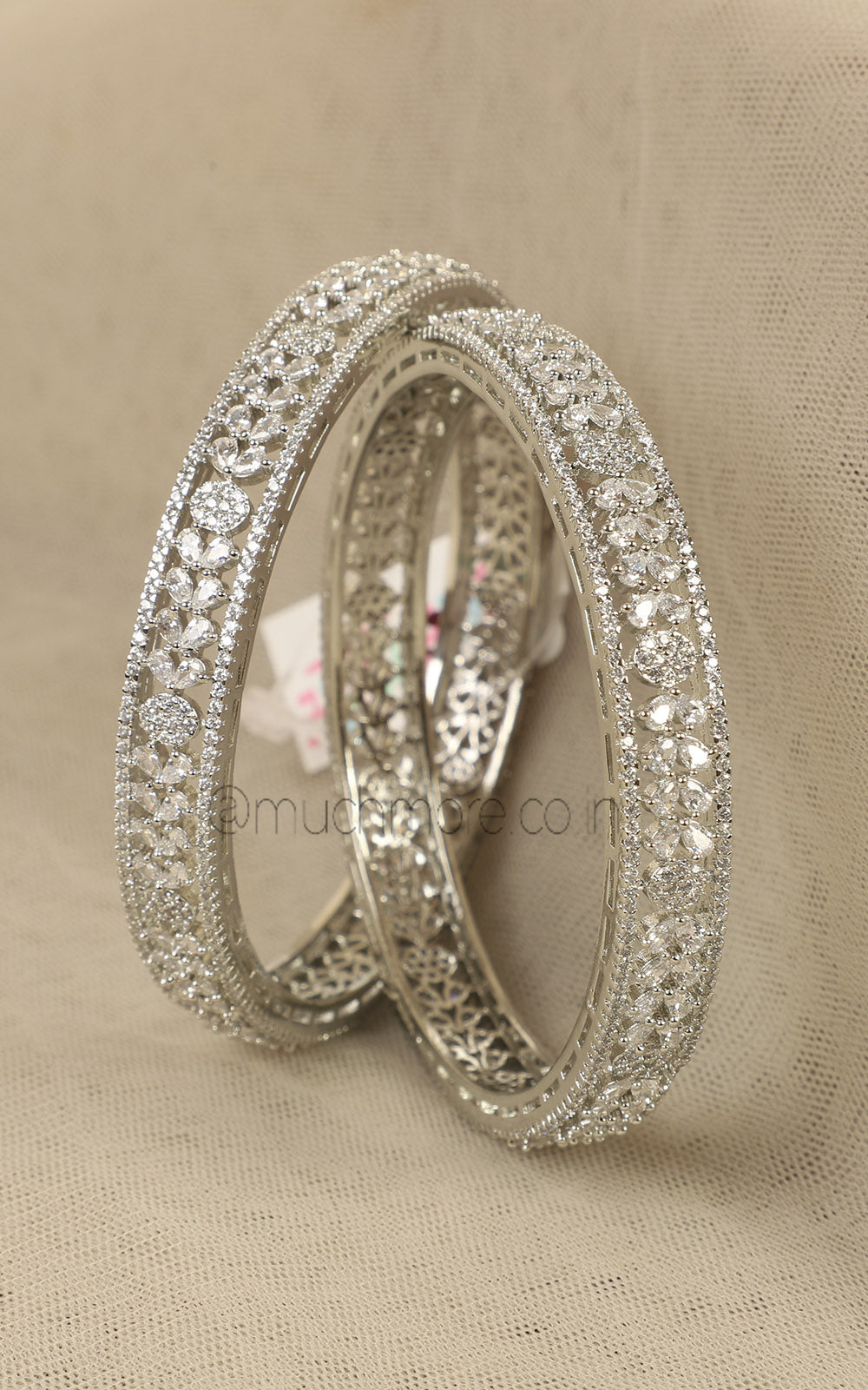 Luxury Diamond Bangles For Women In Silver All White Color