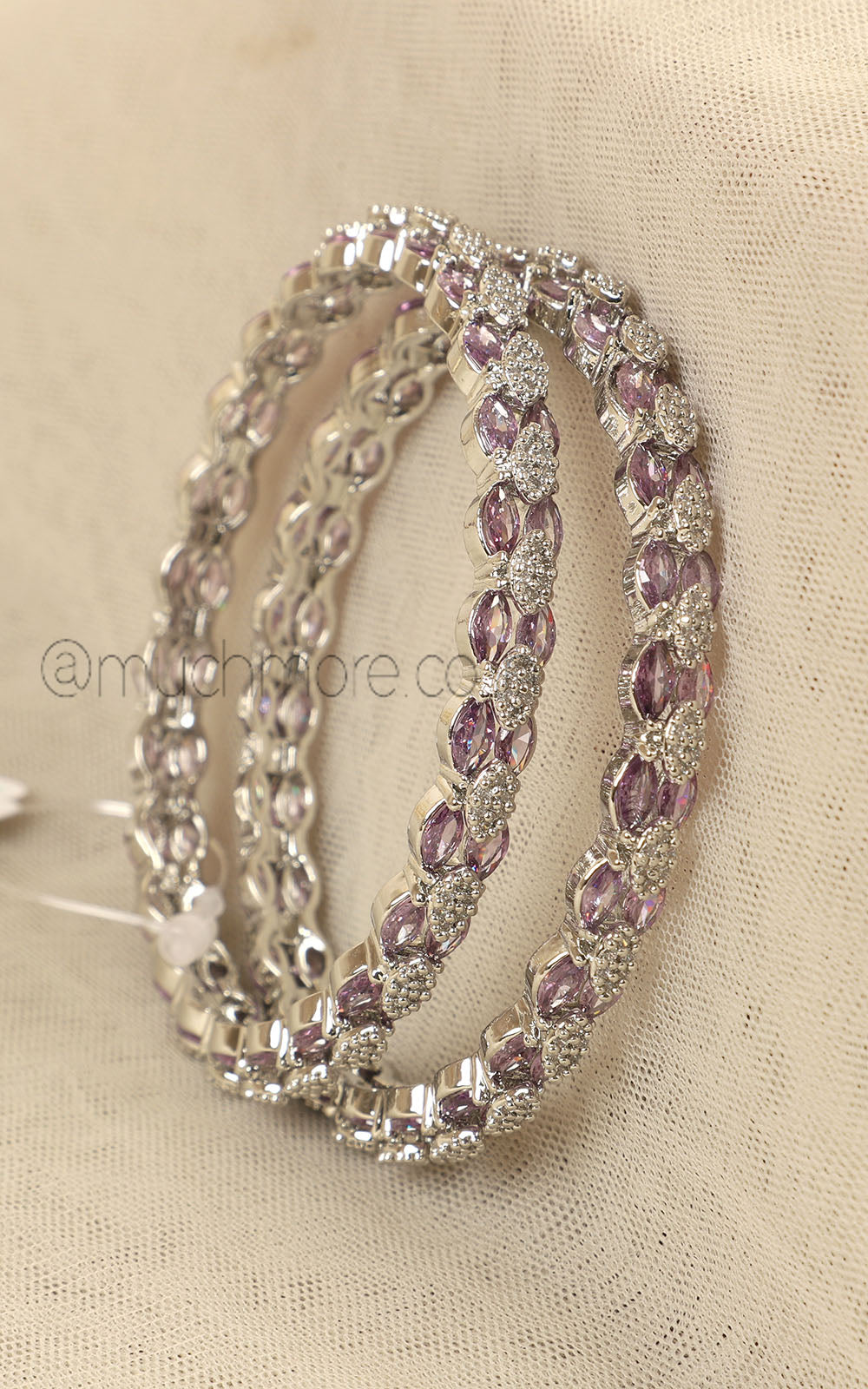 Amethyst With Diamond Women Bangles In Silver Polish