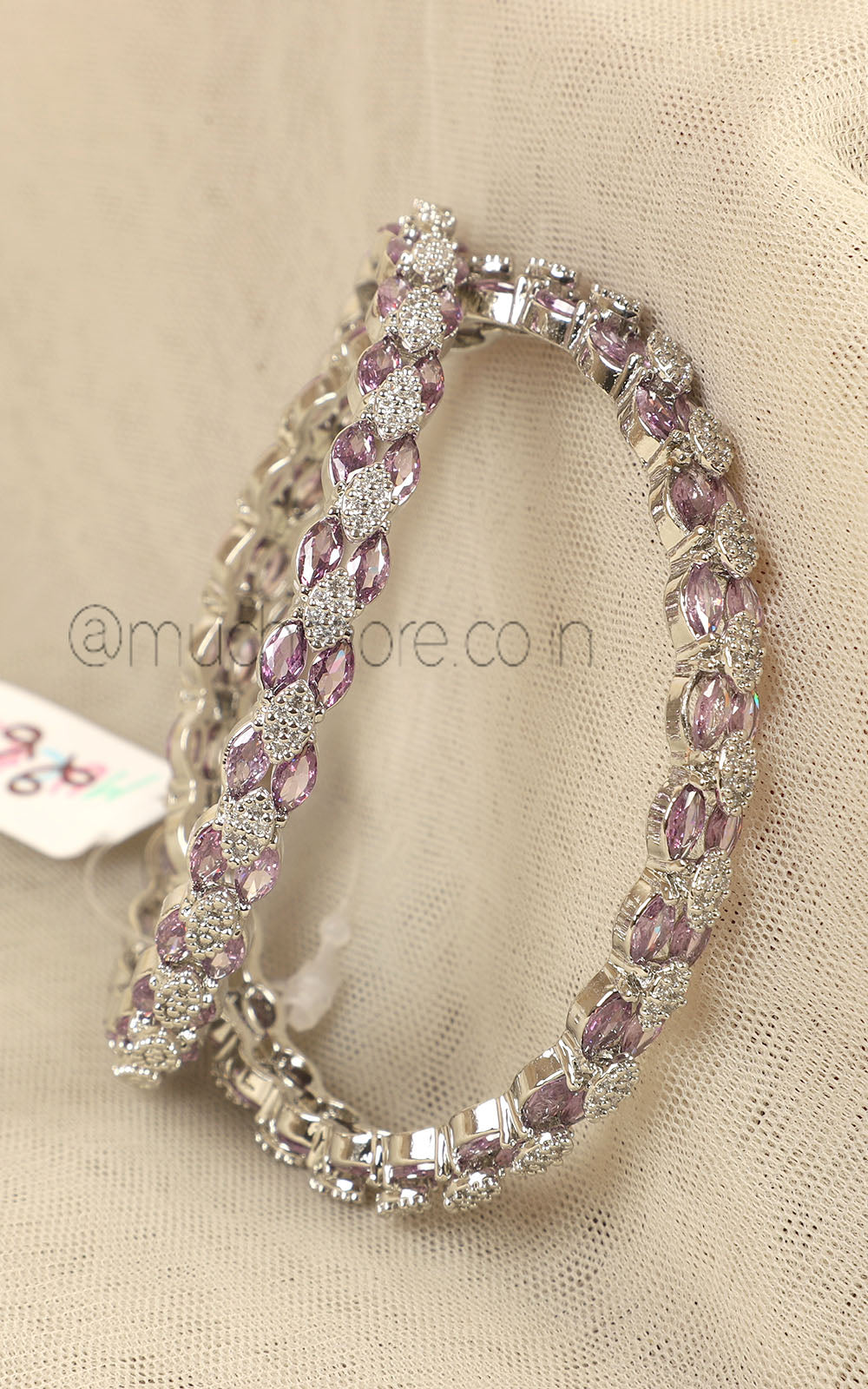 Amethyst With Diamond Women Bangles In Silver Polish