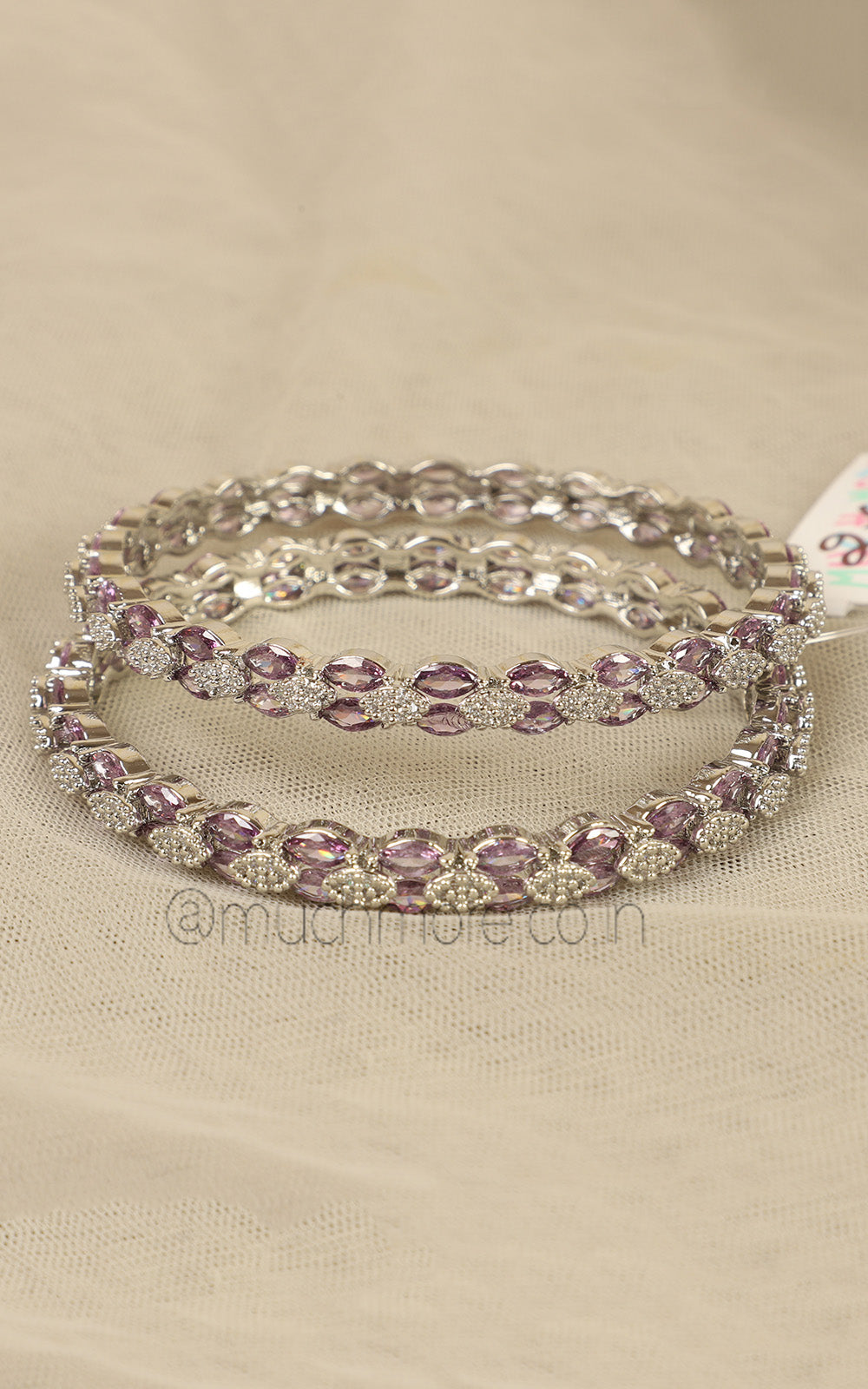 Amethyst With Diamond Women Bangles In Silver Polish