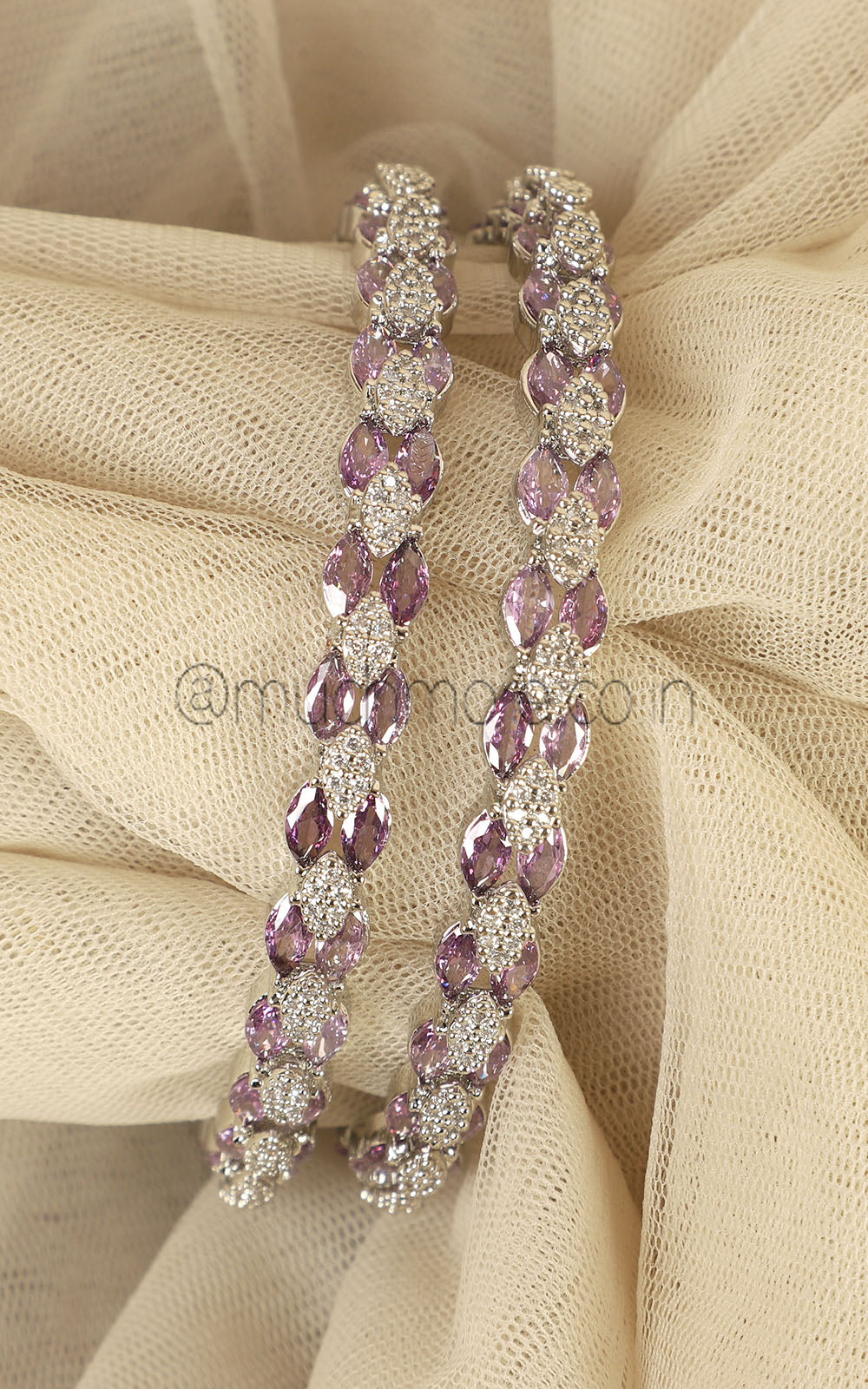 Amethyst With Diamond Women Bangles In Silver Polish