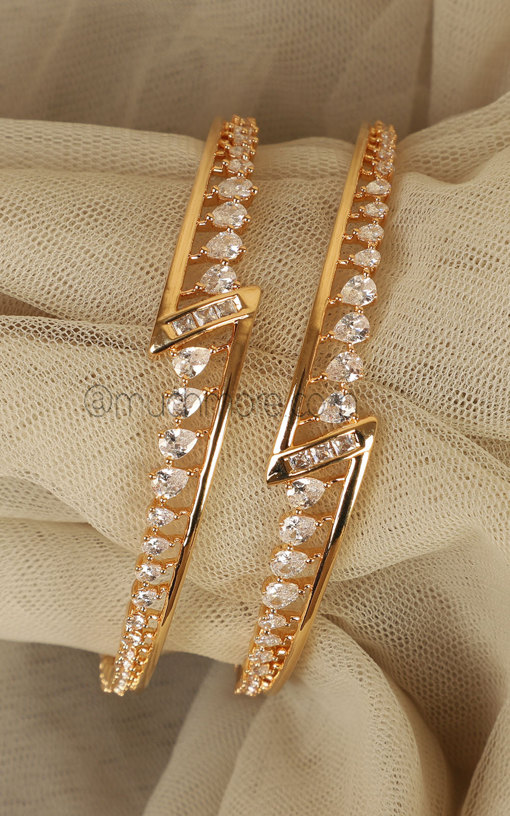 Designer Gold Polish Diamond Light Weight Bangles At Much More