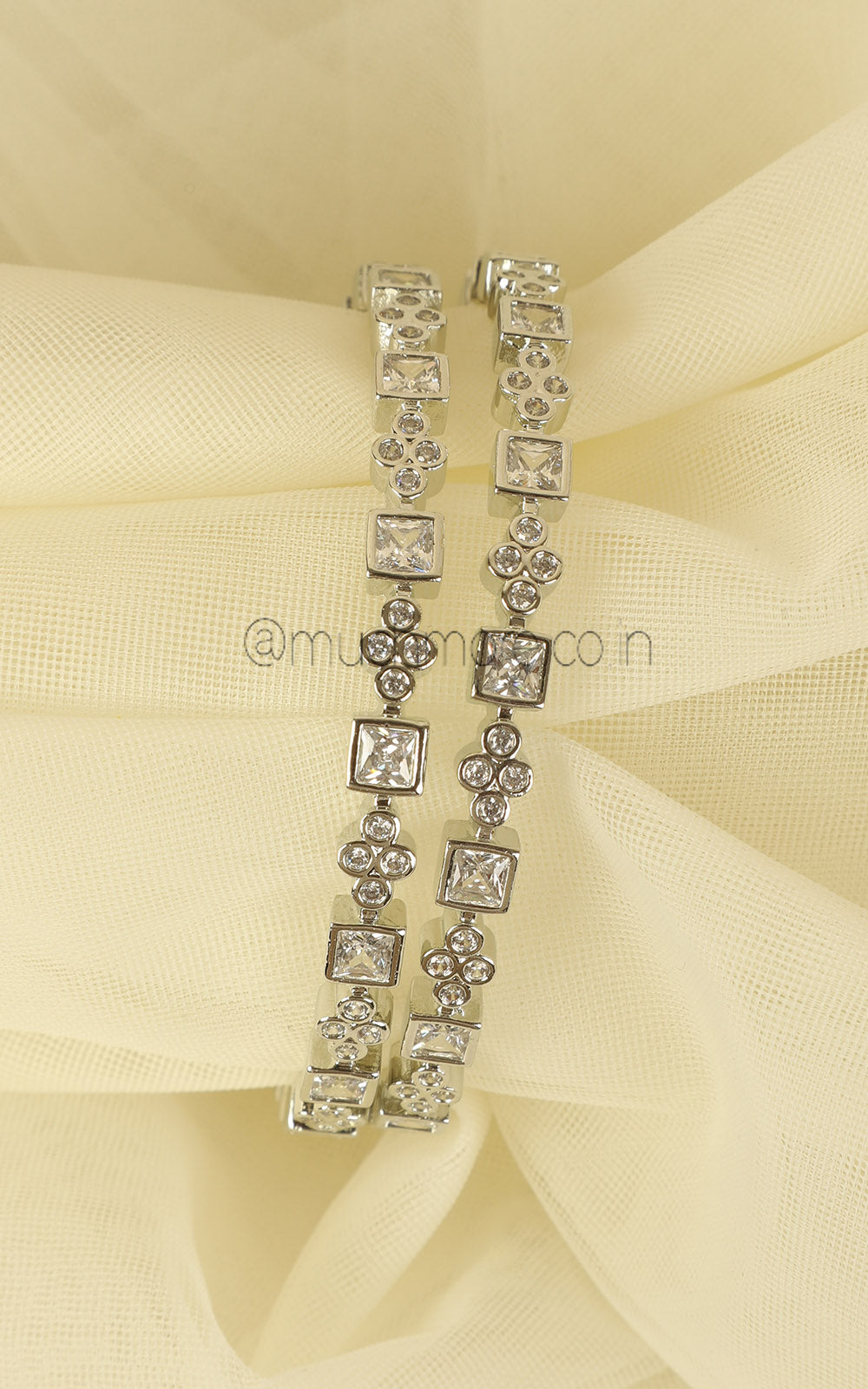 Simple Diamond Silver Polish Bangles For Women
