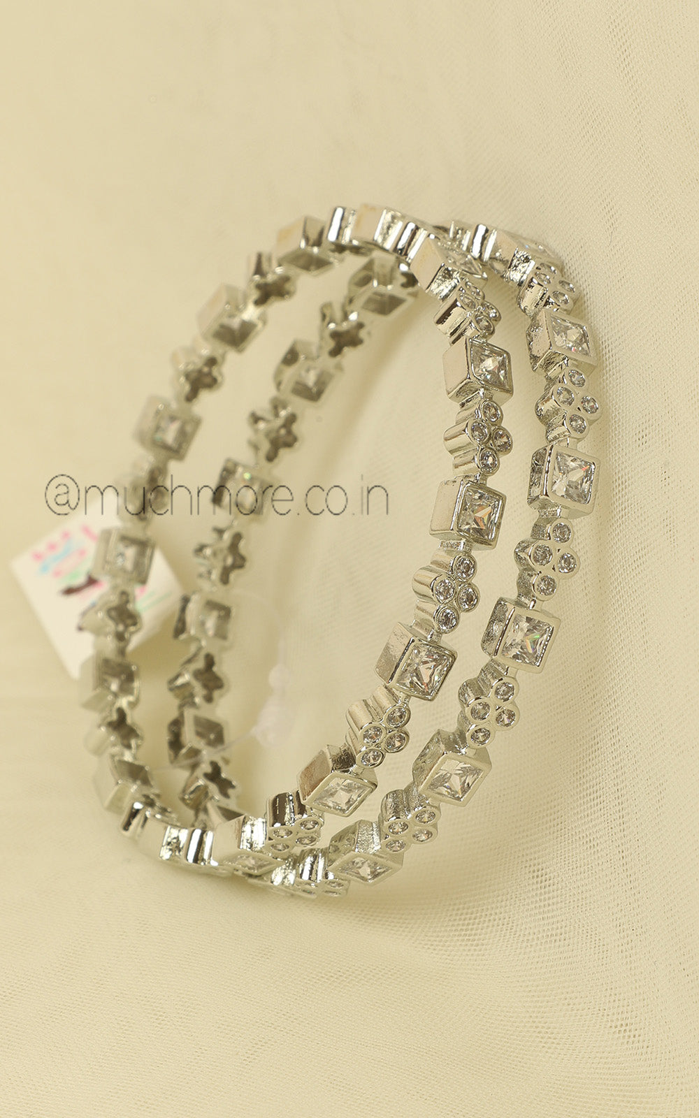 Simple Diamond Silver Polish Bangles For Women