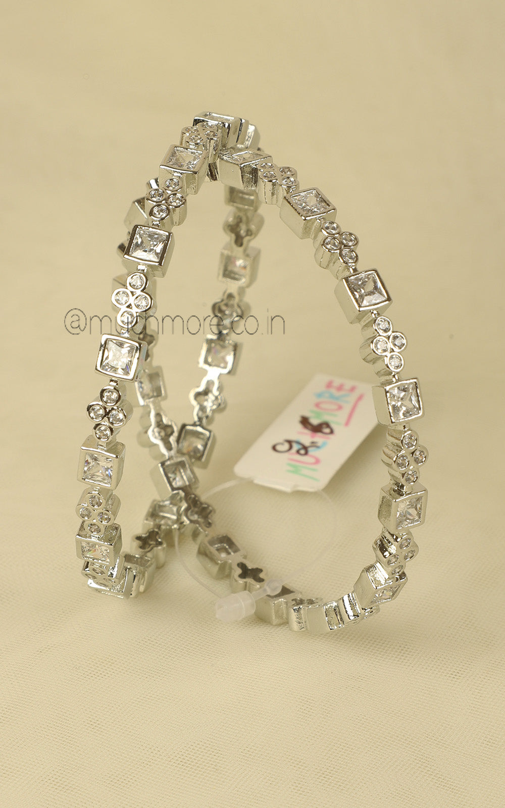Simple Diamond Silver Polish Bangles For Women