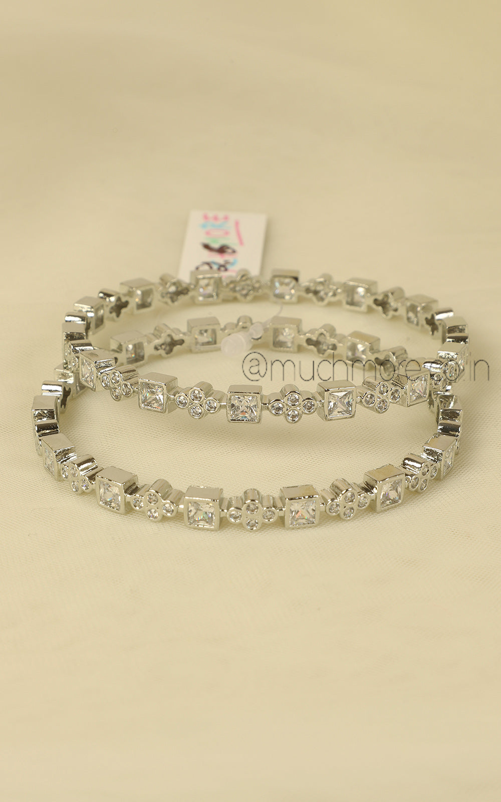 Simple Diamond Silver Polish Bangles For Women