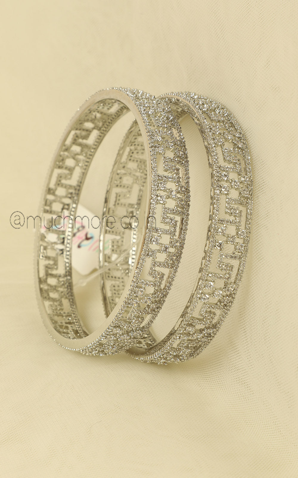 Silver Polish American Diamond Cut Work Bangles