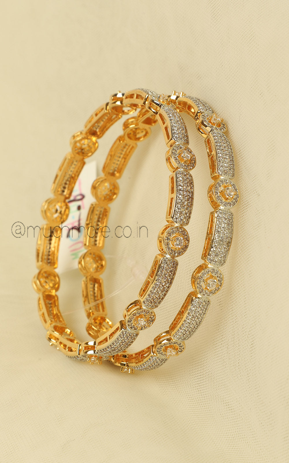 Gold Polish Diamond Studded Light Weight Bangles