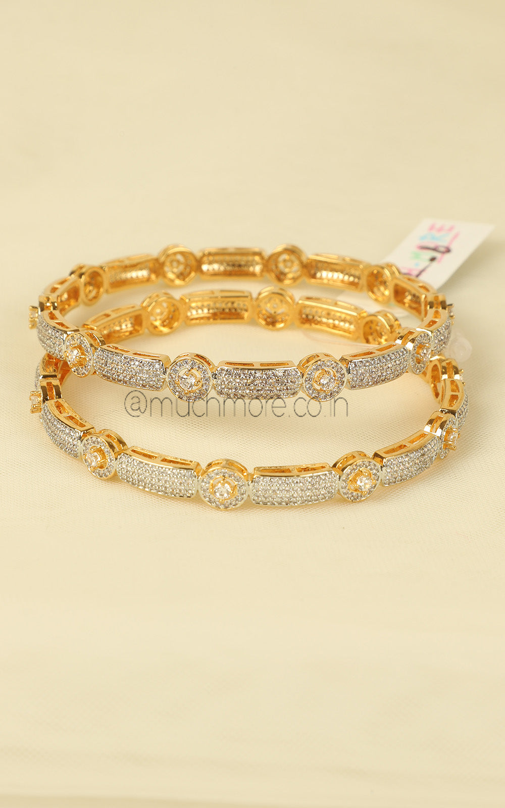 Gold Polish Diamond Studded Light Weight Bangles