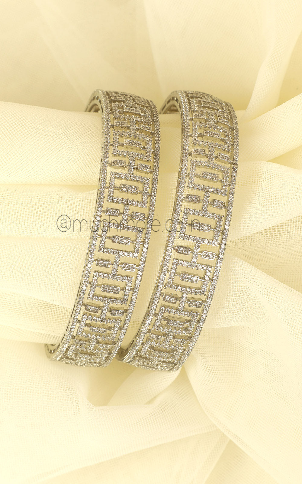 Silver Polish Broad Design Diamond Bangles For Women