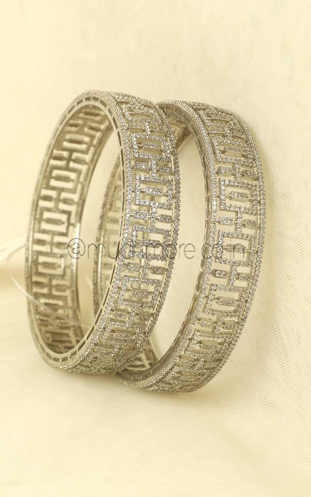 Silver Polish Broad Design Diamond Bangles For Women