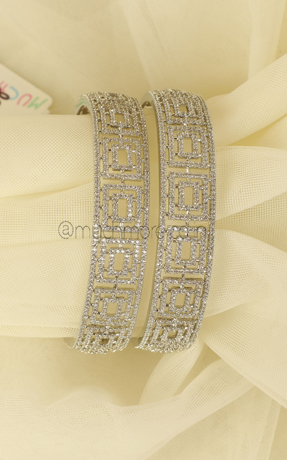 Artificial Diamond Silver Polish Women Bangles