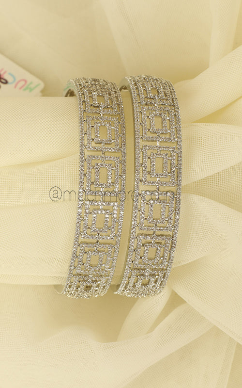 Artificial Diamond Silver Polish Women Bangles