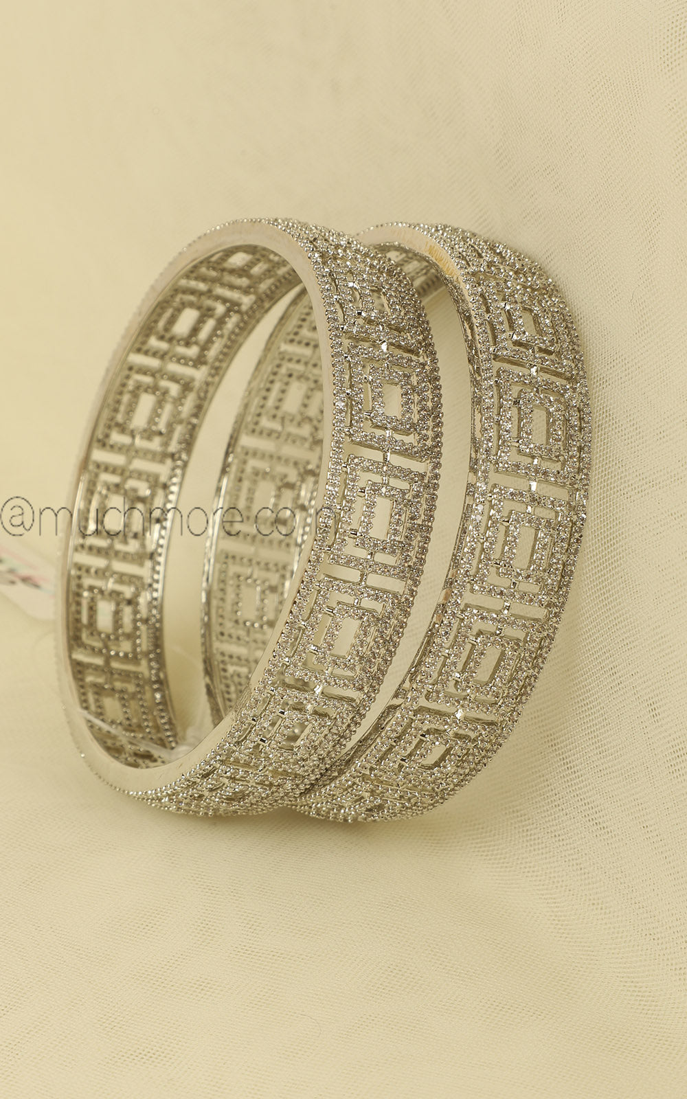 Artificial Diamond Silver Polish Women Bangles