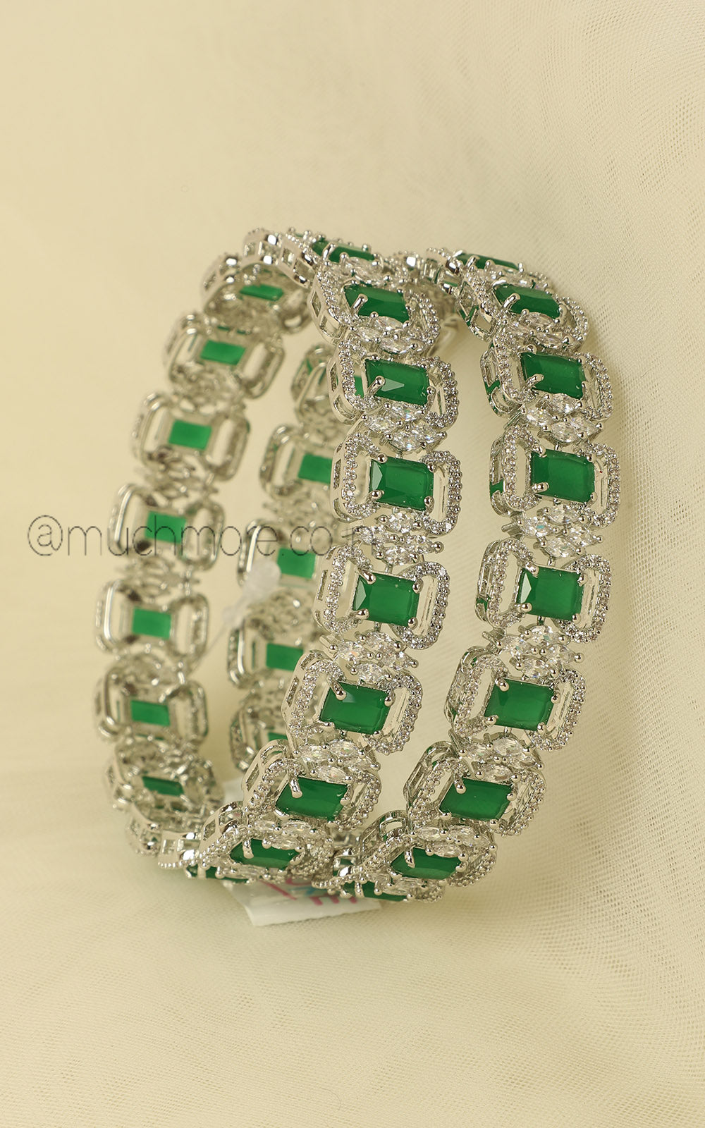 Emerald Green Silver Polish Diamond Bangles Perfect For Brides