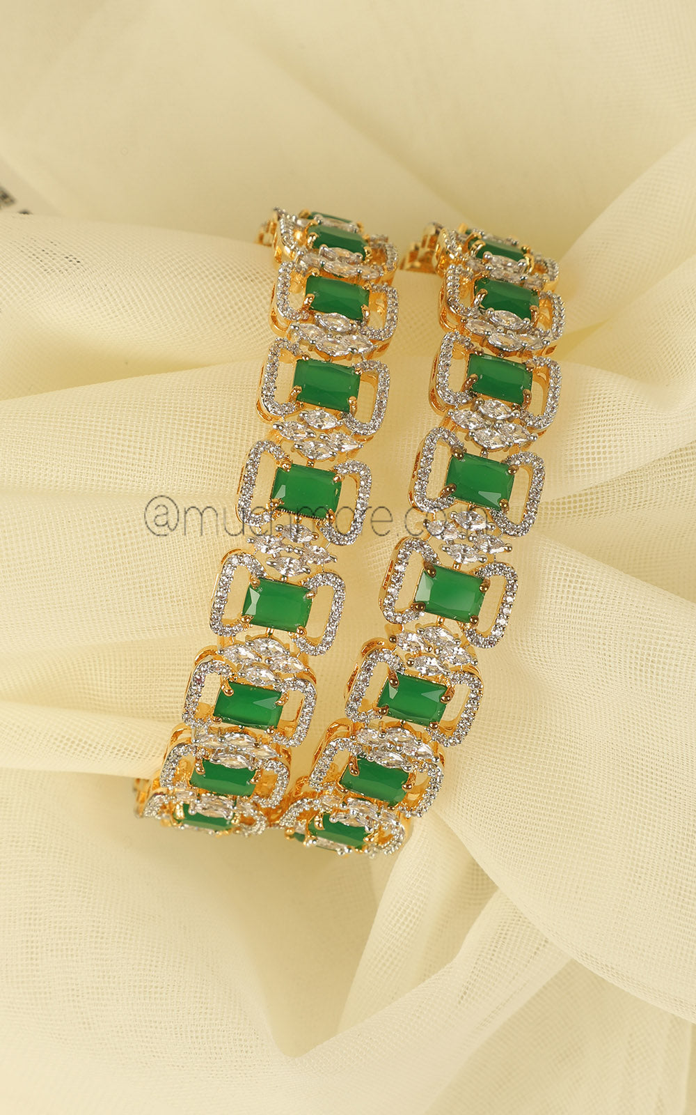 Emerald Green Gold Polish Diamond Bangles Perfect For Brides