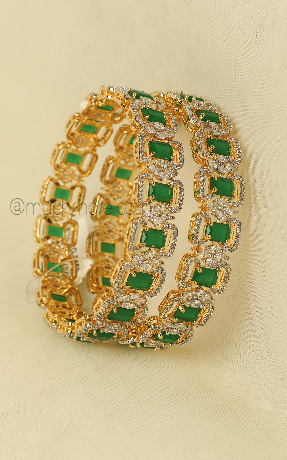 Emerald Green Gold Polish Diamond Bangles Perfect For Brides