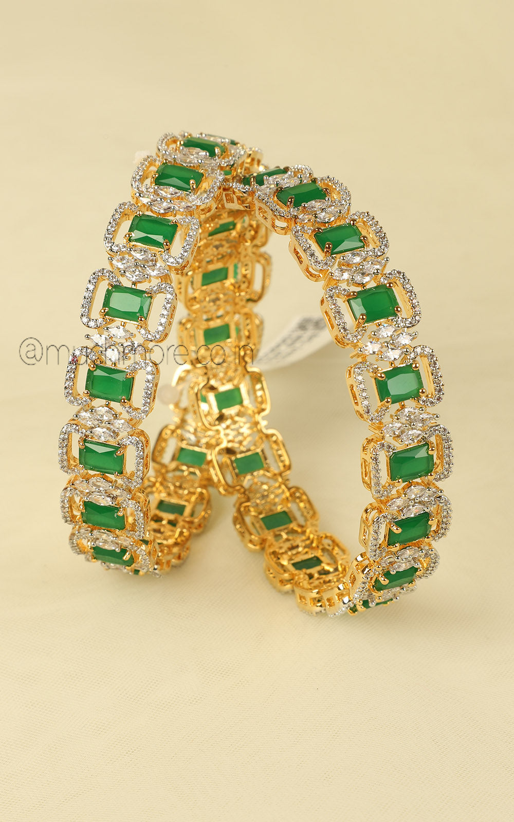 Emerald Green Gold Polish Diamond Bangles Perfect For Brides