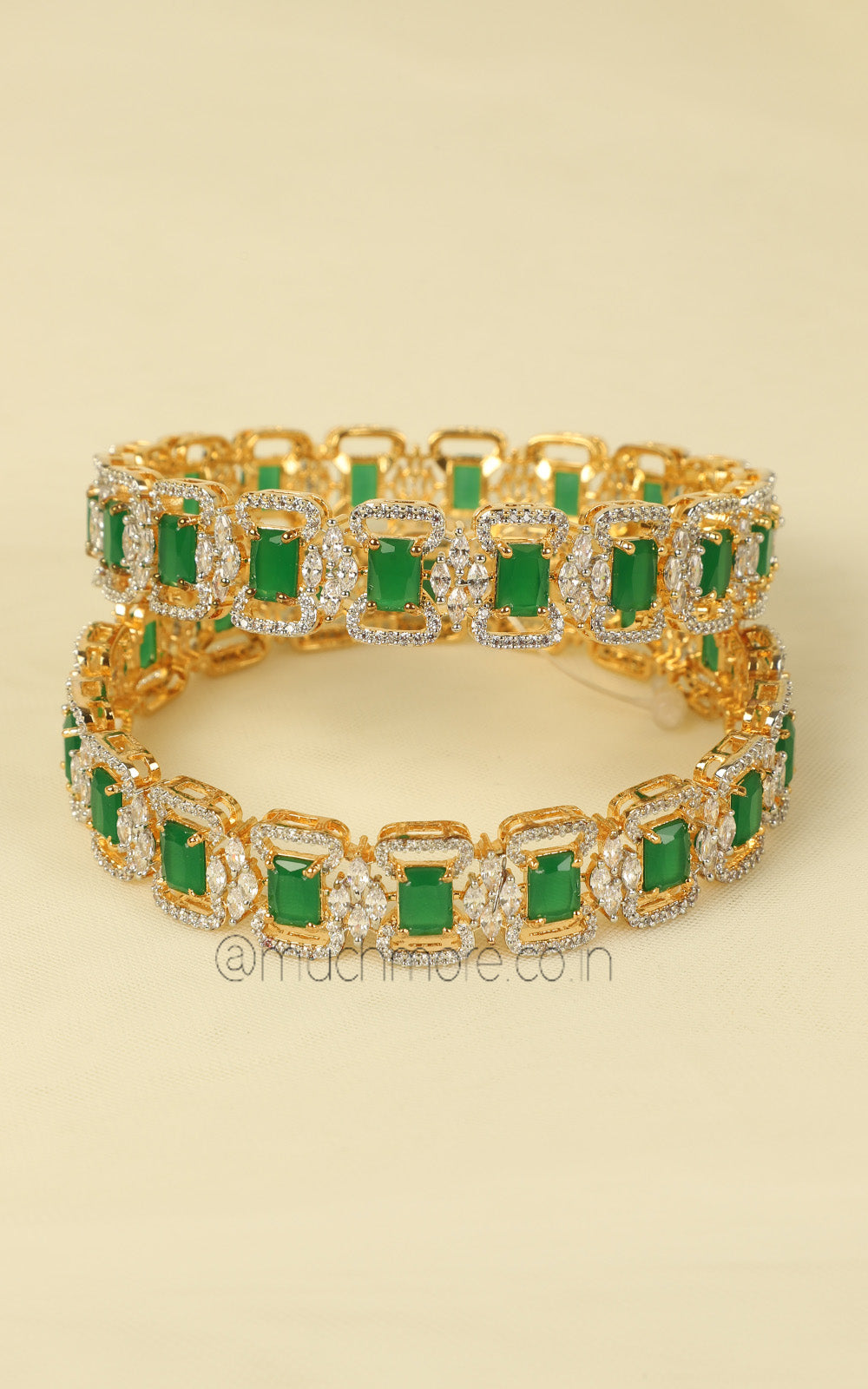 Emerald Green Gold Polish Diamond Bangles Perfect For Brides