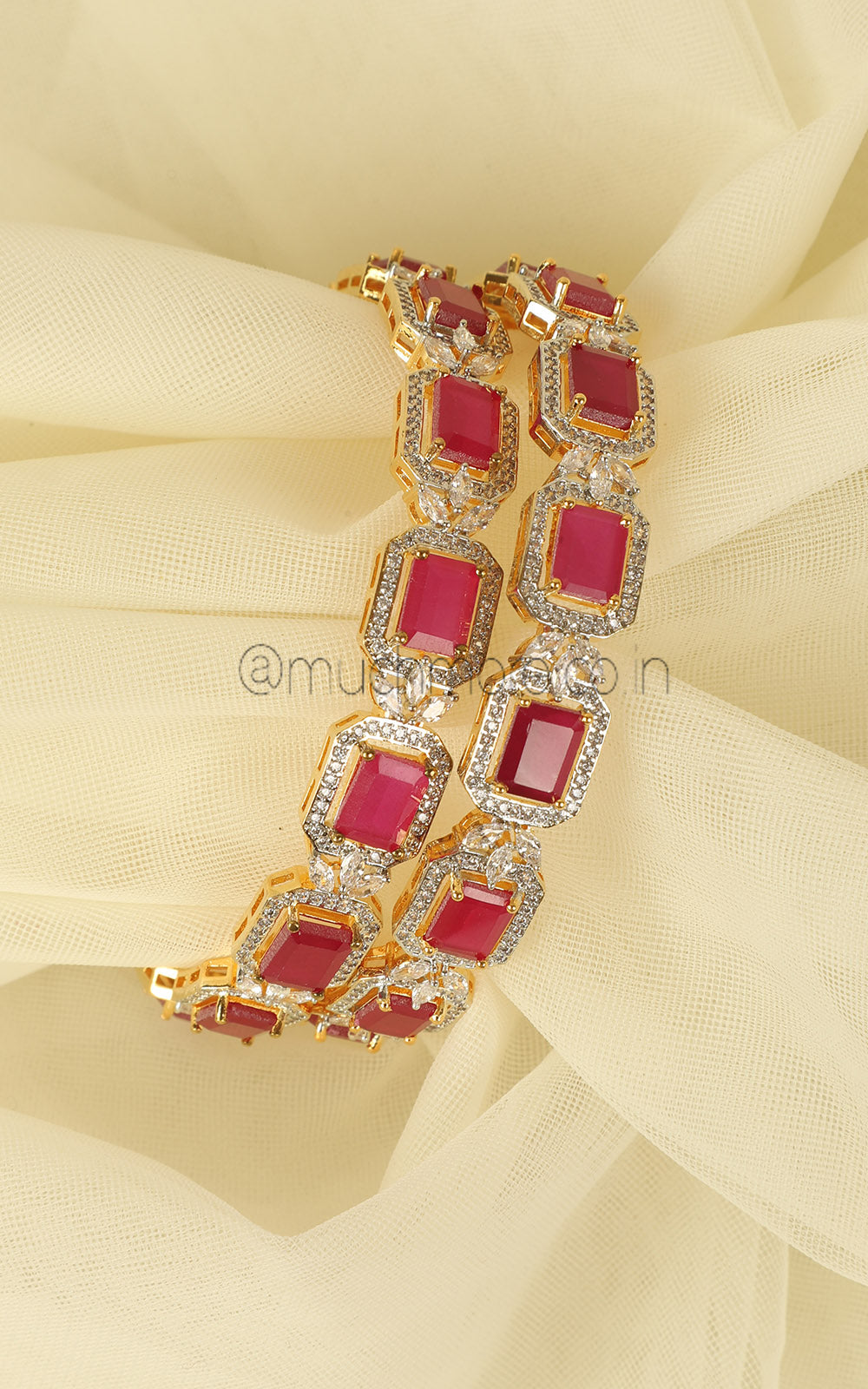 Elegant Zircon Ruby Diamond Bangles Gold Polish