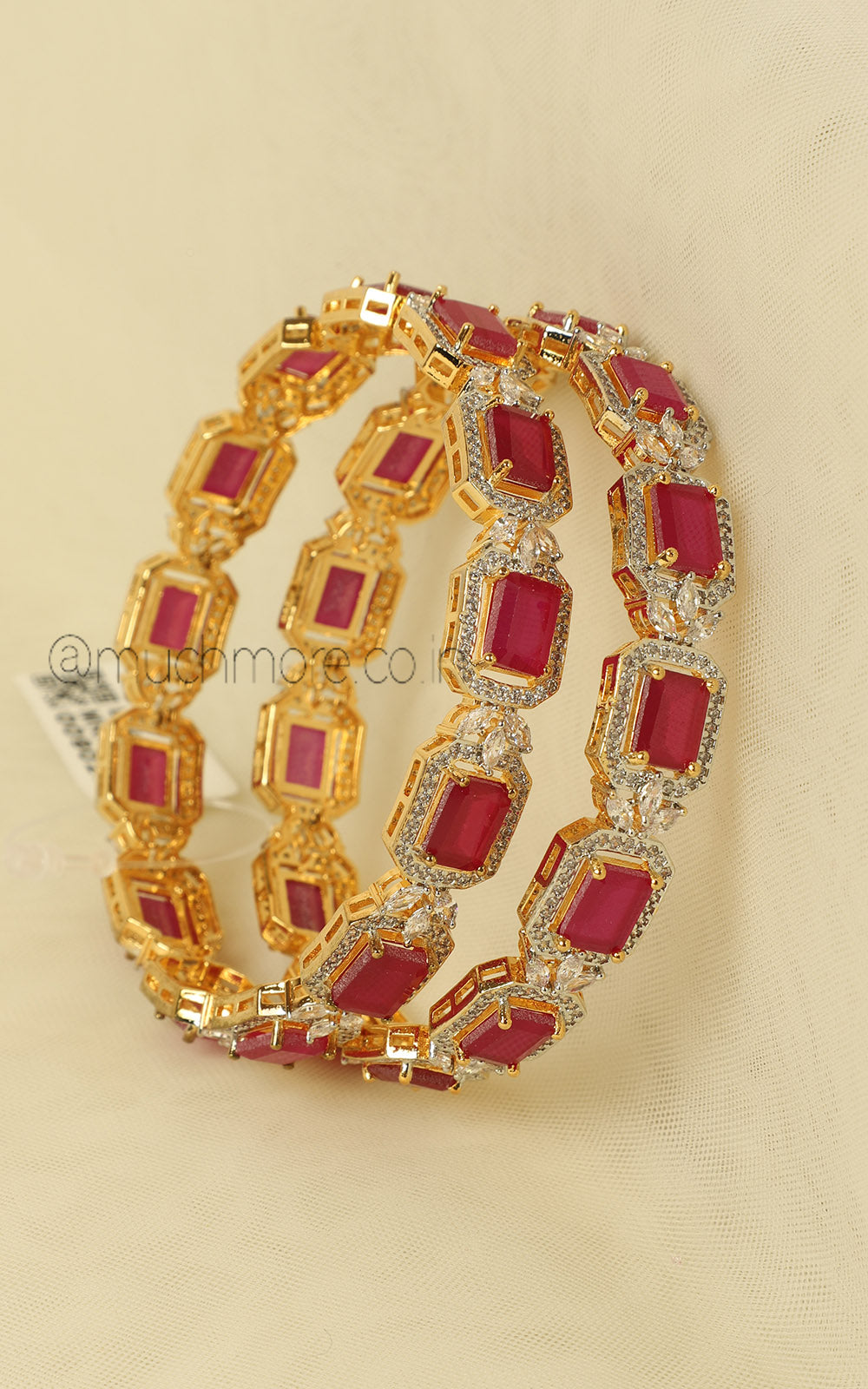Elegant Zircon Ruby Diamond Bangles Gold Polish