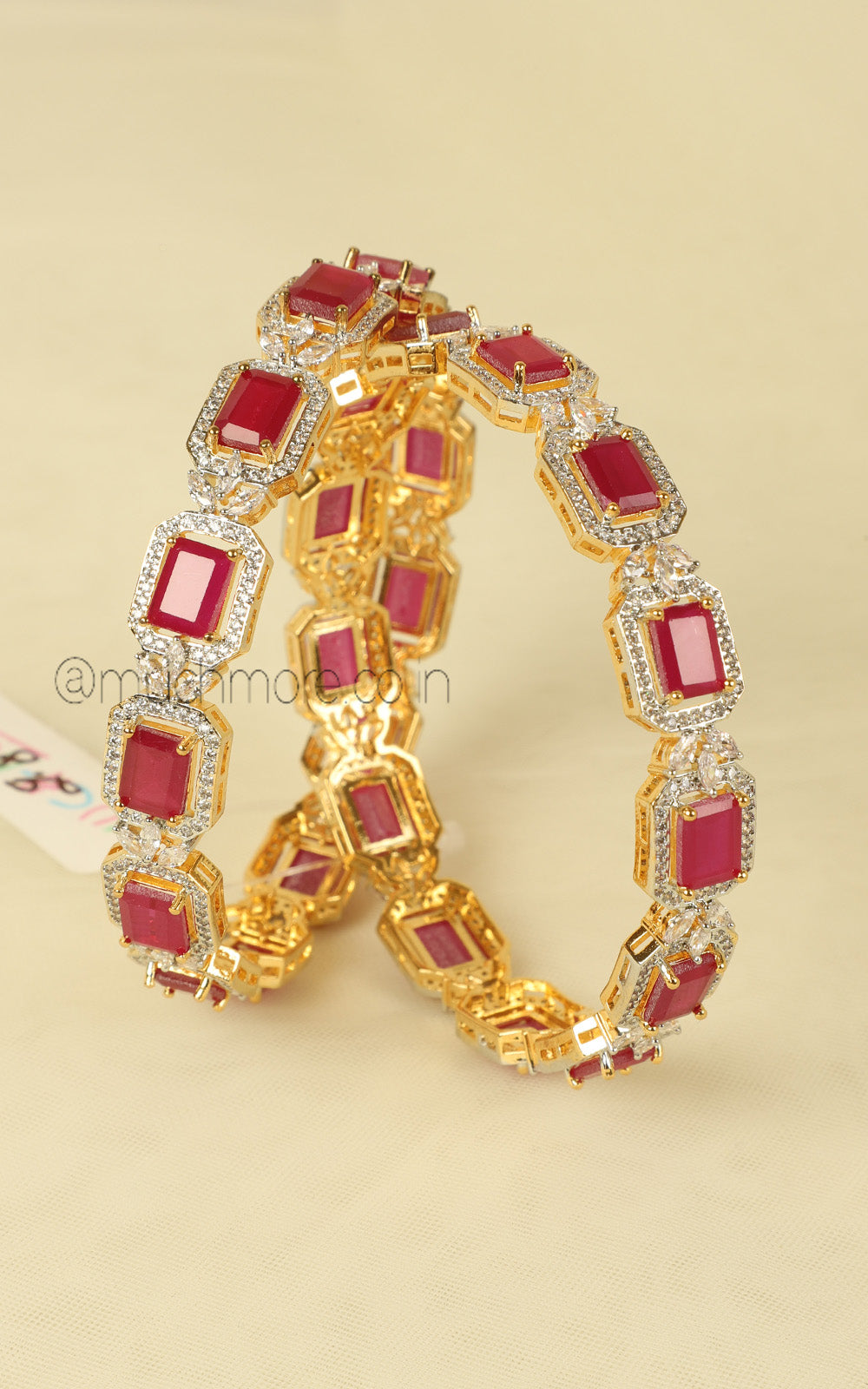 Elegant Zircon Ruby Diamond Bangles Gold Polish