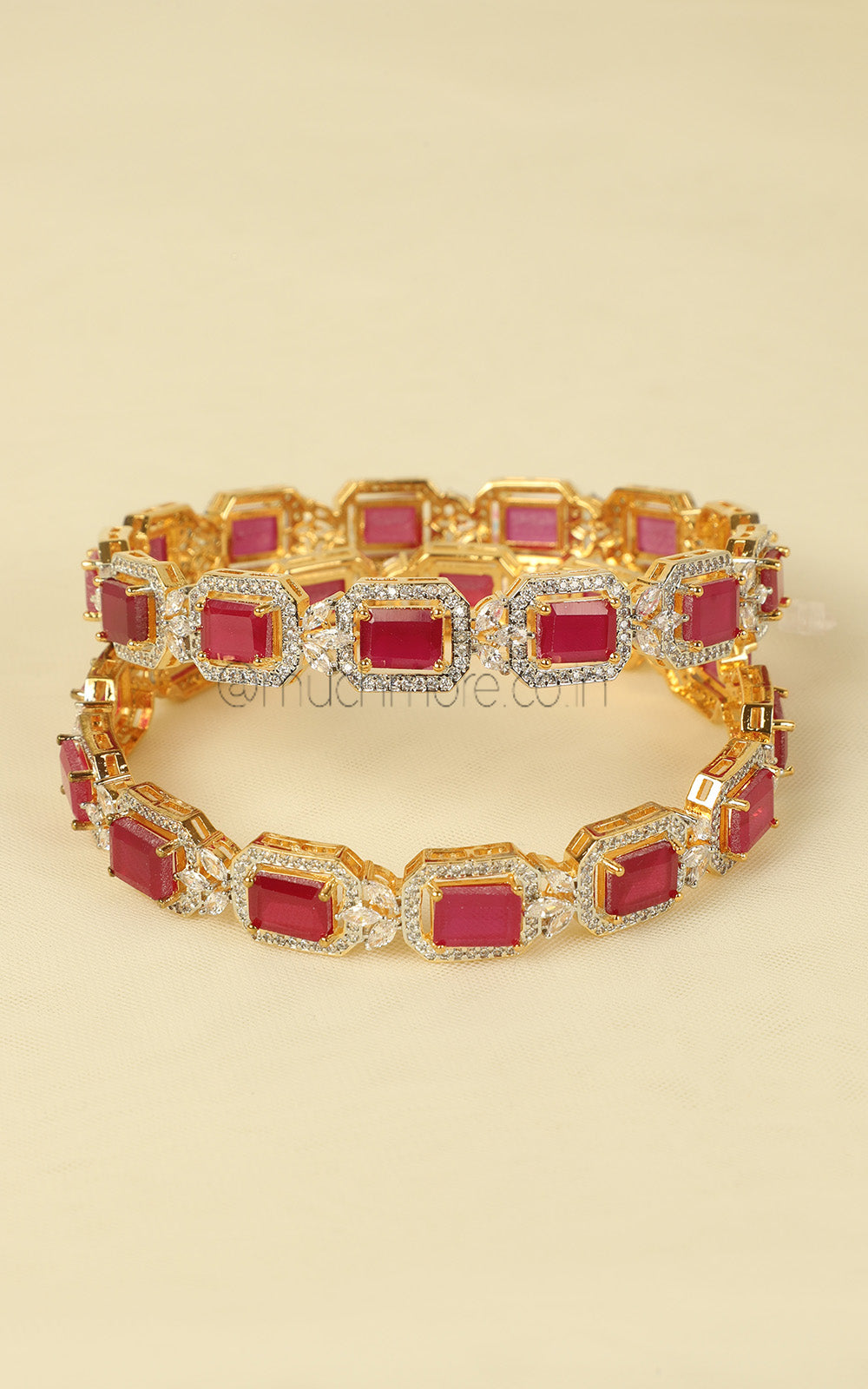 Elegant Zircon Ruby Diamond Bangles Gold Polish