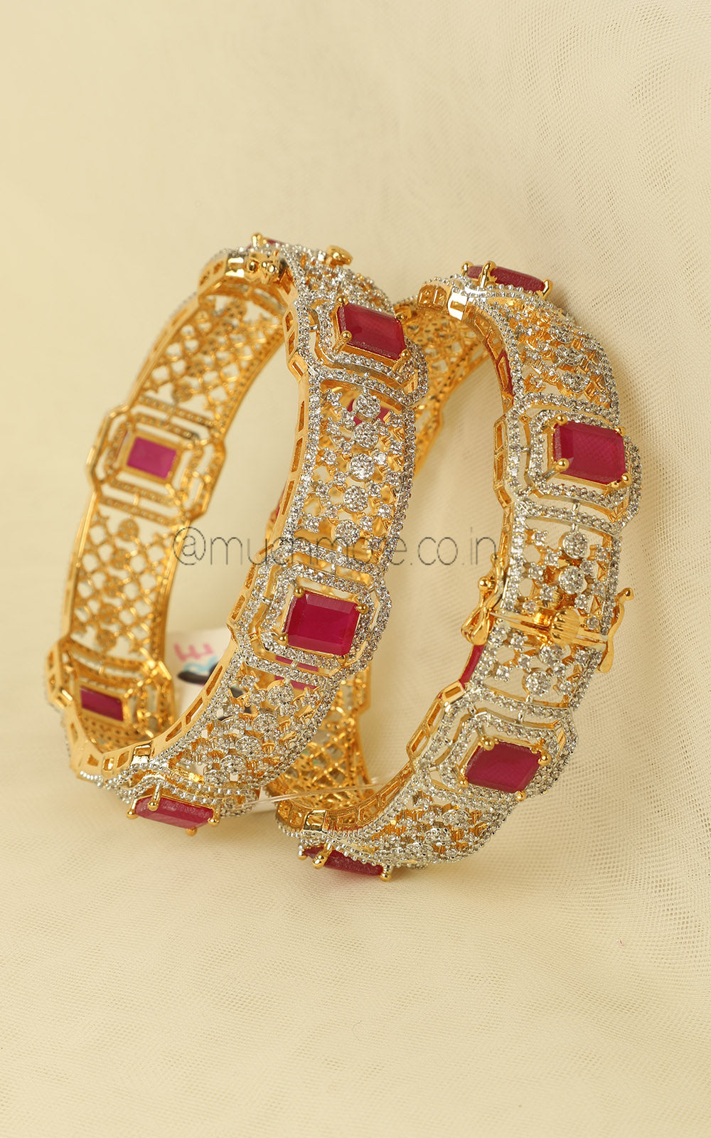 Versatile Gold Polish Ruby Diamond Zircon Bangles