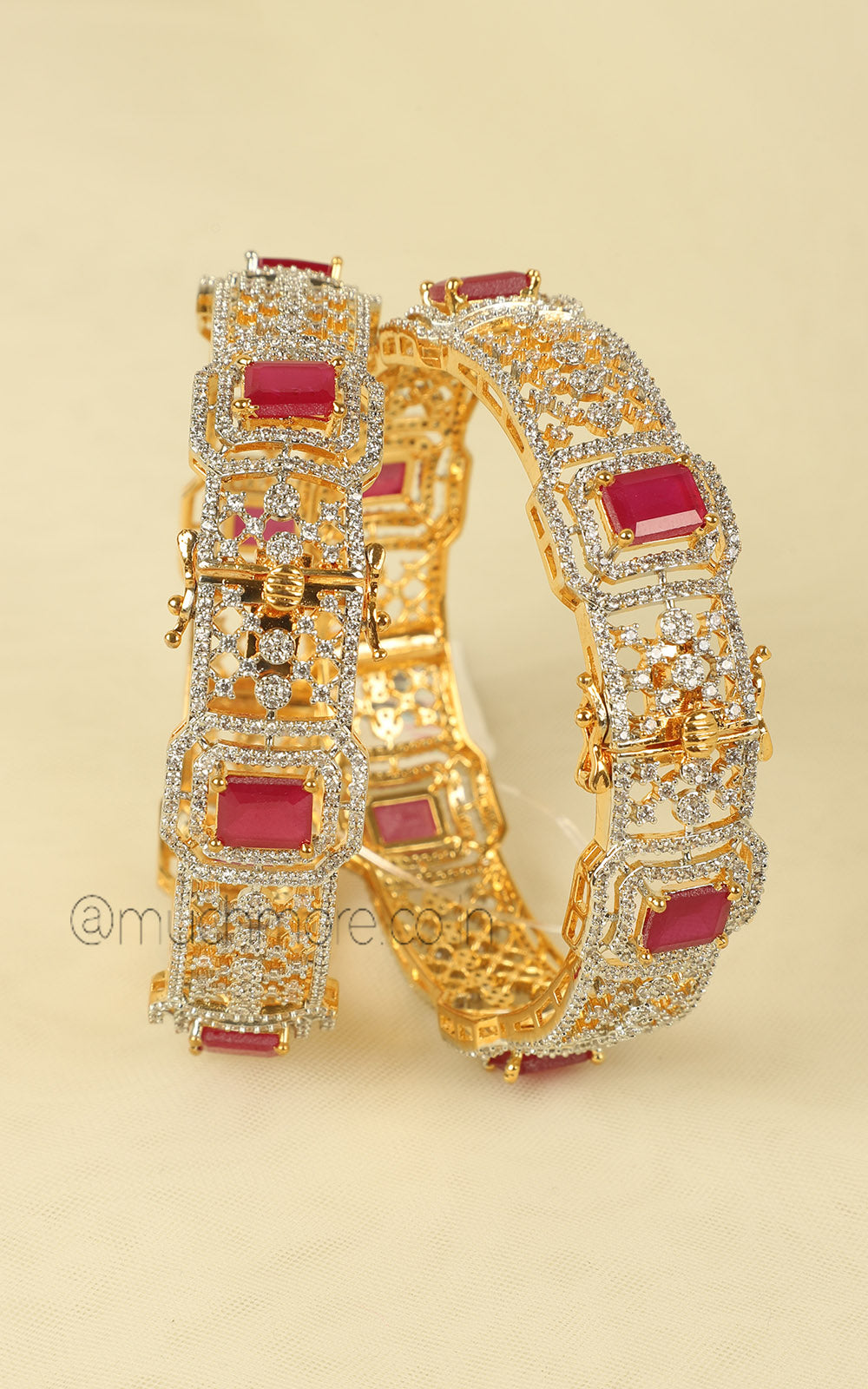 Versatile Gold Polish Ruby Diamond Zircon Bangles
