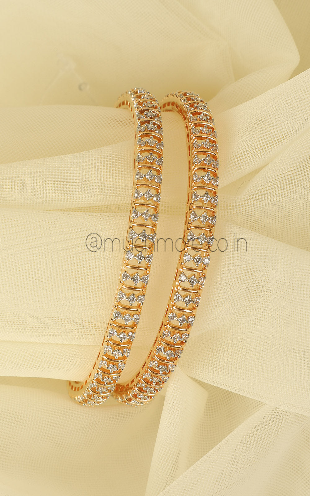 Luxury Gold Polish Zircon & Diamond Kada For Women