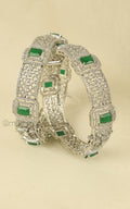 Rhodium Polish Emerald Green Diamond Women Bangles