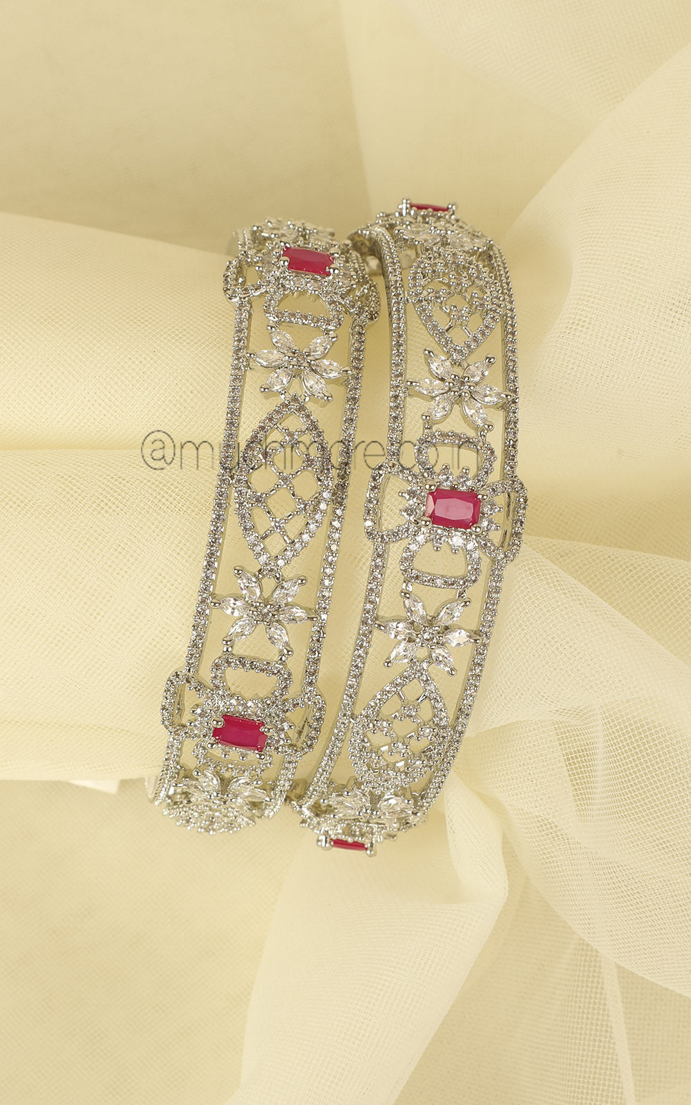 Affordable Luxury Ruby Zircon Silver Polish Bangles