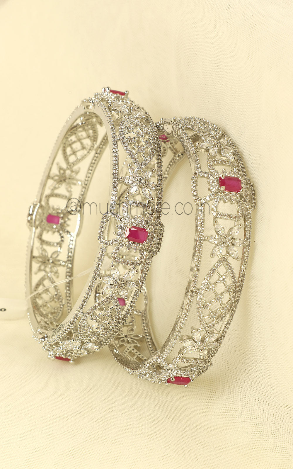 Affordable Luxury Ruby Zircon Silver Polish Bangles