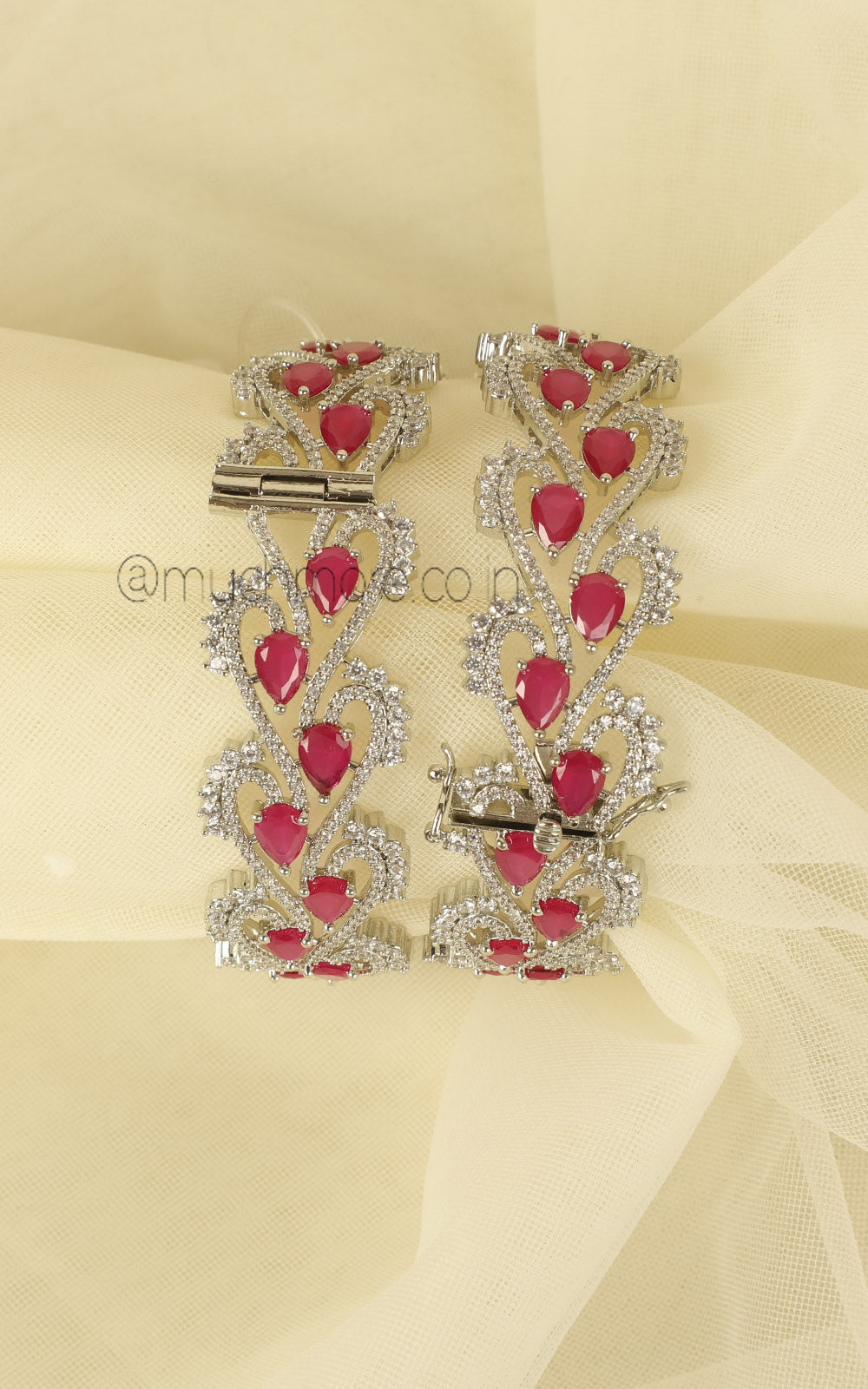 Statement Ruby And White Diamond Bangles Side Openable
