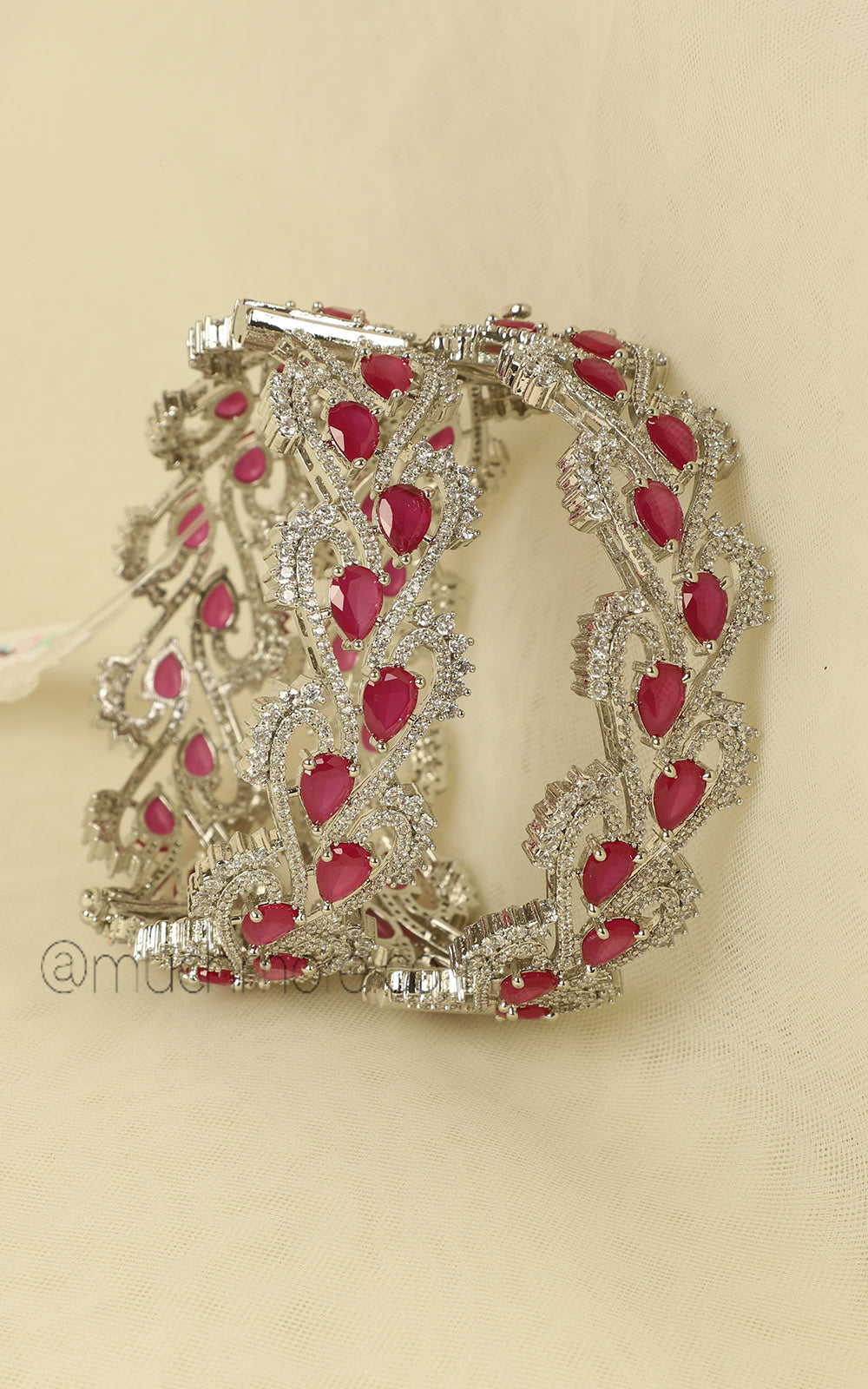 Statement Ruby And White Diamond Bangles Side Openable