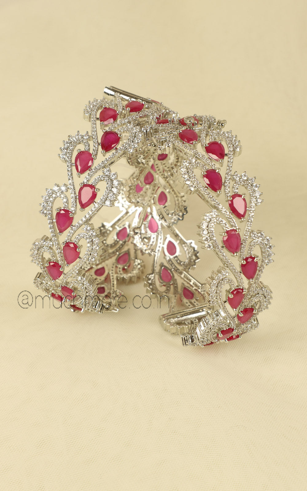 Statement Ruby And White Diamond Bangles Side Openable