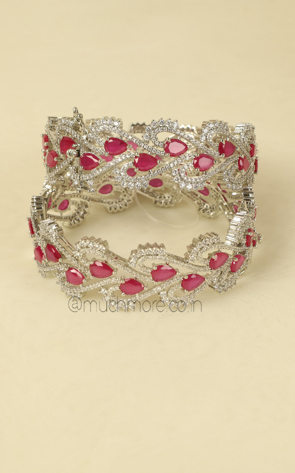Statement Ruby And White Diamond Bangles Side Openable