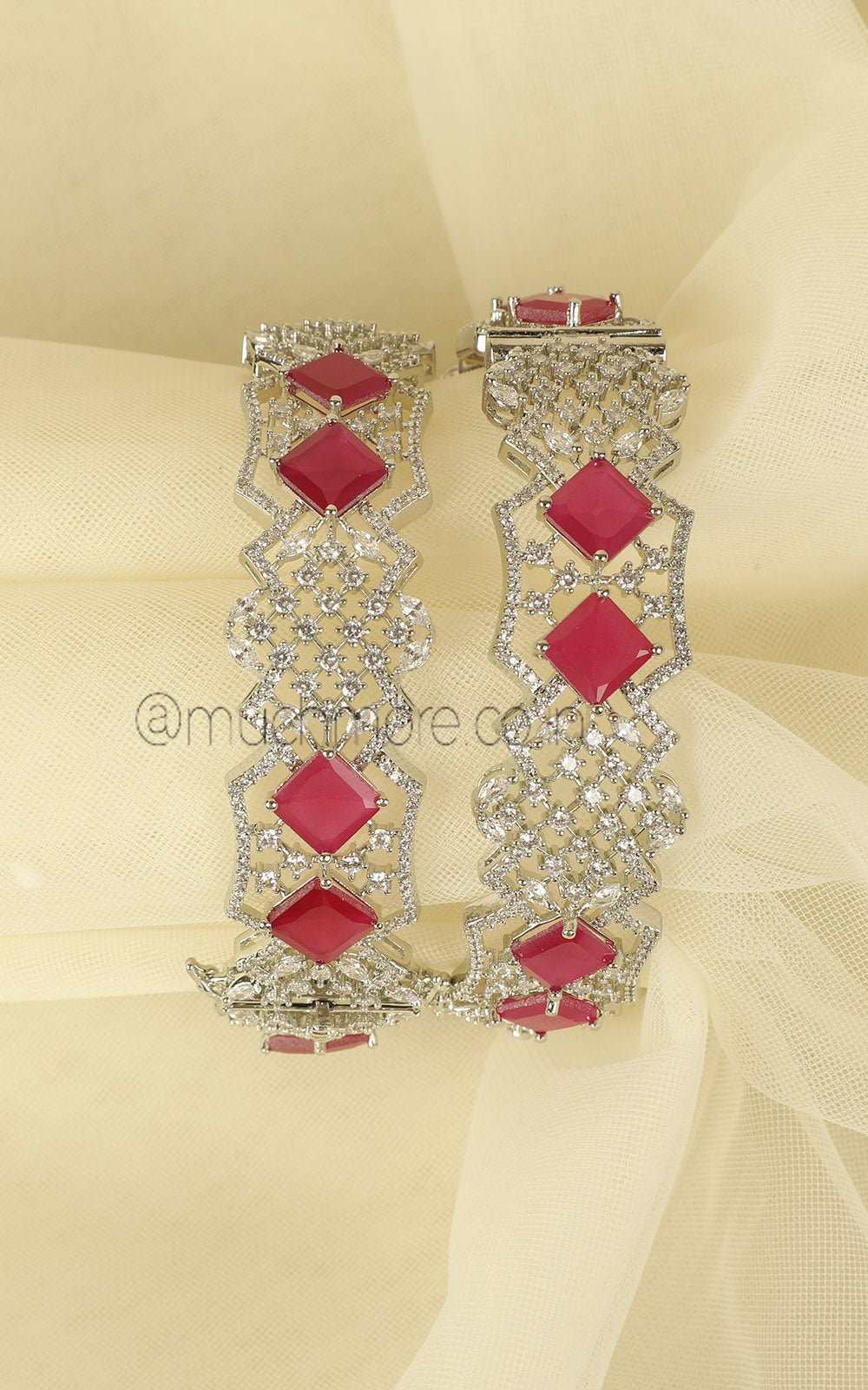 Luxe Silver Ruby Diamond Bangles For Bride To Be
