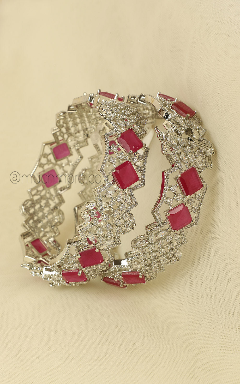 Luxe Silver Ruby Diamond Bangles For Bride To Be