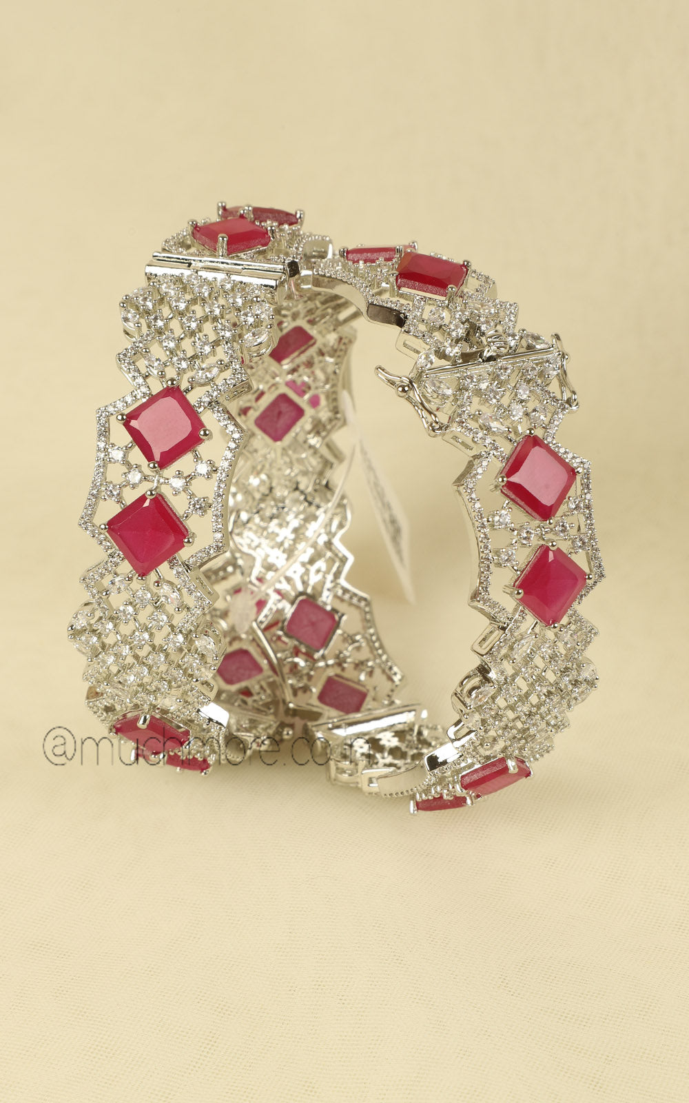 Luxe Silver Ruby Diamond Bangles For Bride To Be
