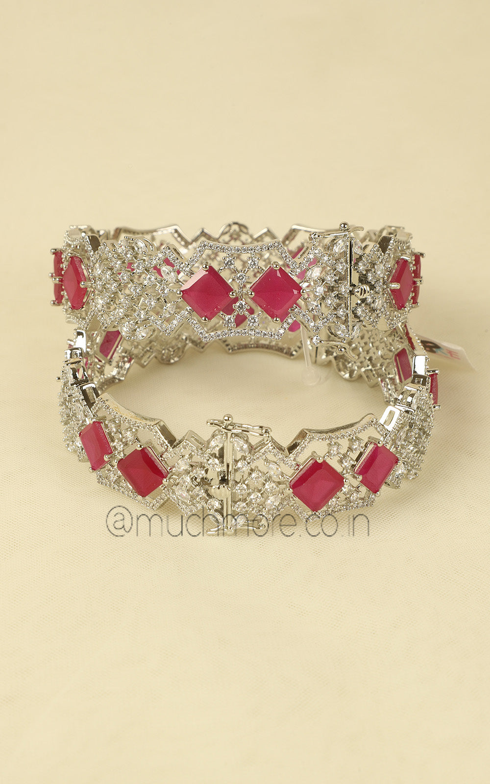 Luxe Silver Ruby Diamond Bangles For Bride To Be