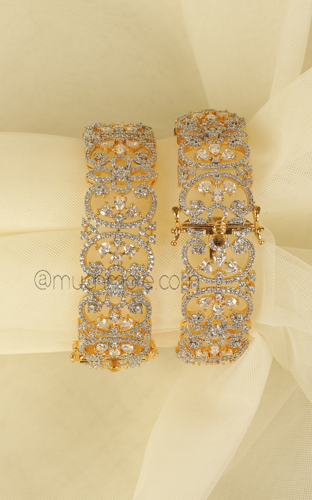 Gold Polish Diamond And Zircon Bangles Gift For Wife