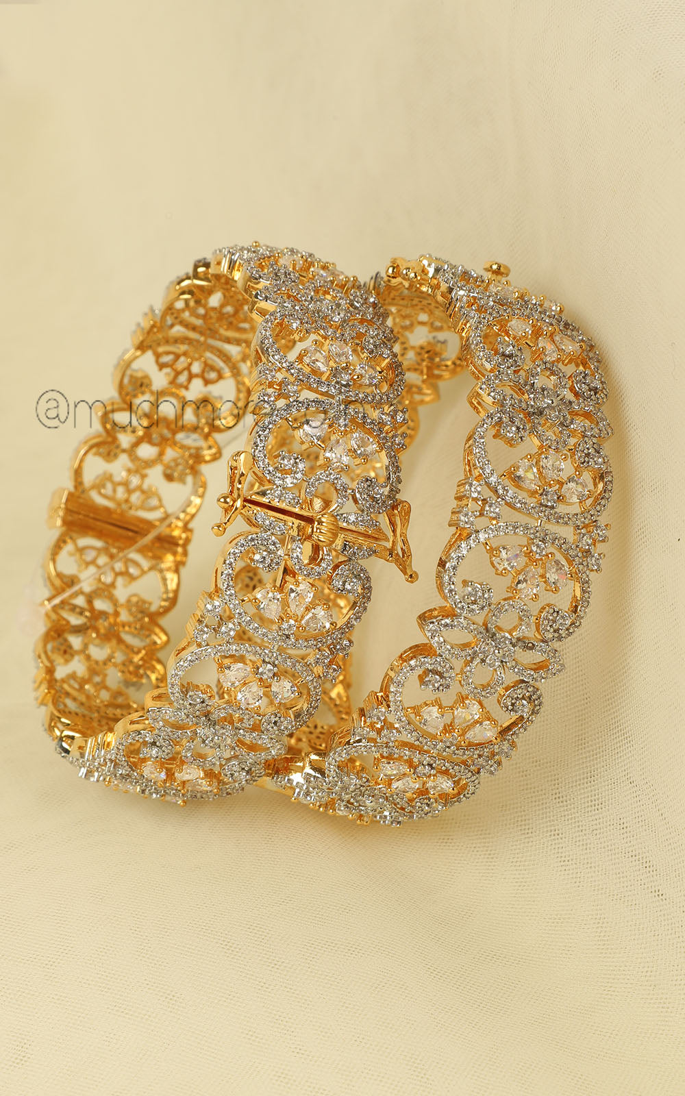 Gold Polish Diamond And Zircon Bangles Gift For Wife