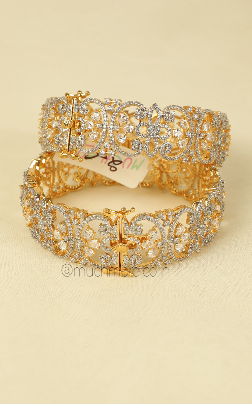 Gold Polish Diamond And Zircon Bangles Gift For Wife