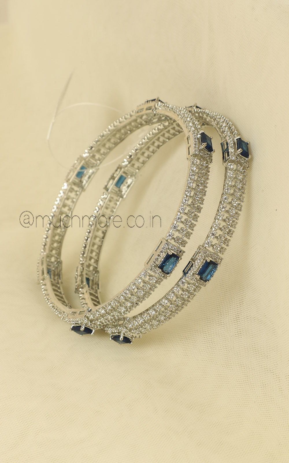 Minimalist Silver Polish Sapphire Blue Diamond Bangles